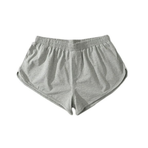 Odeerbi Mens Shorts Workout Shorts Solid Cotton Pants Sports Elastic Mid-Waist Lace-Up Gray