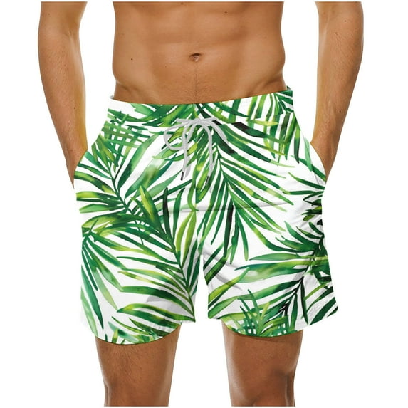 Odeerbi Mens Swim Trunks Hawaiian Tropical Print Bord Shorts Summer Beach Swimming Trunks Loose Beach Shorts with Pocket Swimming Pants Green