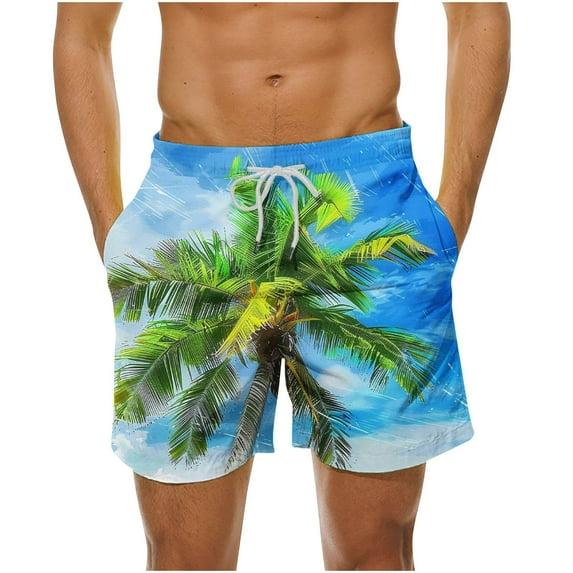 Odeerbi Mens Swim Trunks Hawaiian Tropical Print Bord Shorts Summer Beach Swimming Trunks Loose Beach Shorts with Pocket Swimming Pants Light Blue