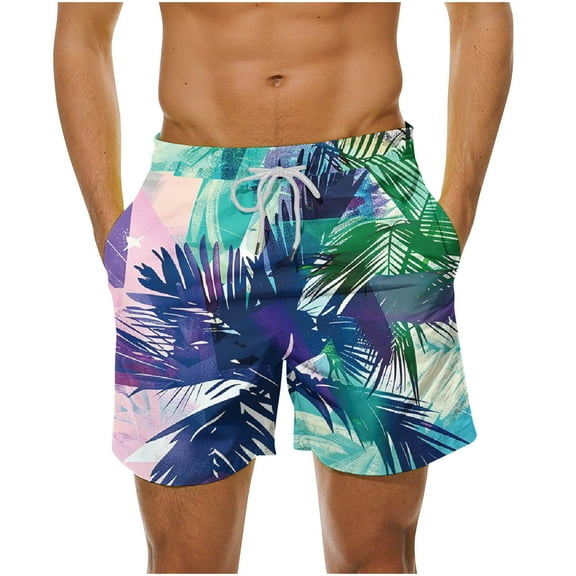 Odeerbi Mens Swim Trunks Hawaiian Tropical Print Bord Shorts Summer Beach Swimming Trunks Loose Beach Shorts with Pocket Swimming Pants Multicolor