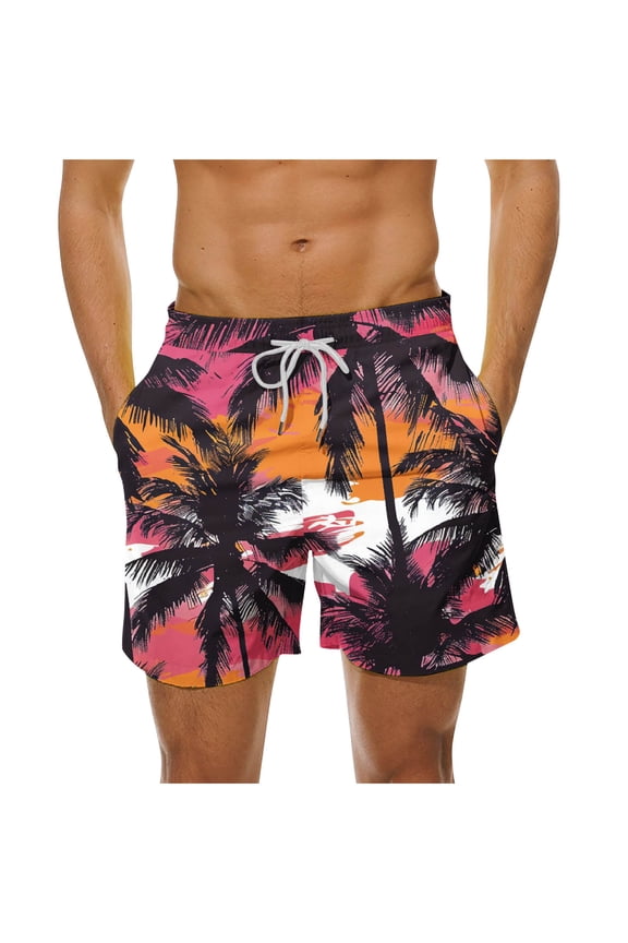 Mens Swim Trunks Hawaiian Tropical Print Bord Shorts Summer Beach Swimming Trunks Loose Beach Shorts with Pocket Swimming Pants Multicolor