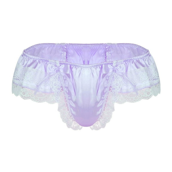 Odeerbi Mens Thong 2025 Valentine's Day Sexy Lace Briefs Open Butt Low G-string Thong Underwear Panties Purple