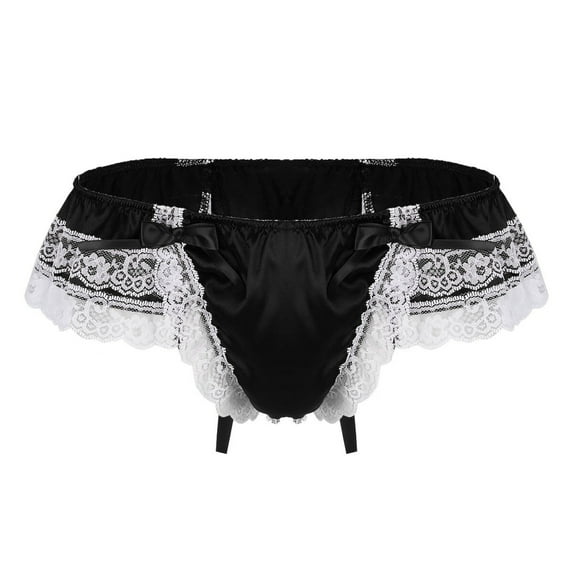 Odeerbi Mens Thong 2025 Valentine's Day Sexy Lace Briefs Open Butt Low G-string Thong Underwear Panties Black