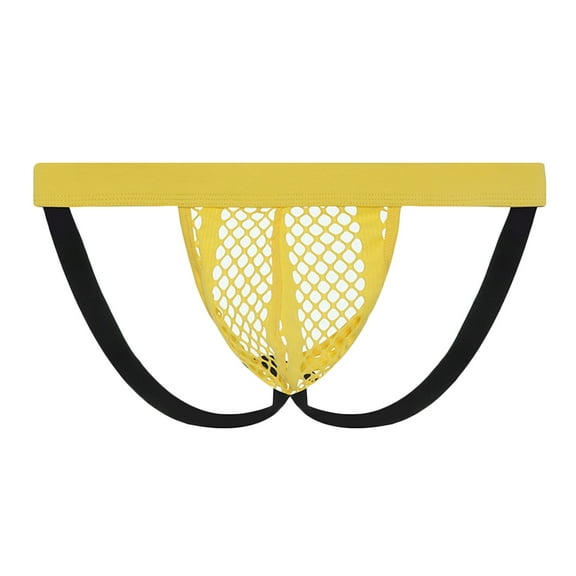 Odeerbi Mens Thong Jockstrap Underwear Valentine's Day 2025 Casual Fashion Solid Sexy Underwear Mesh Striped Breathable Low Waist Briefs Yellow