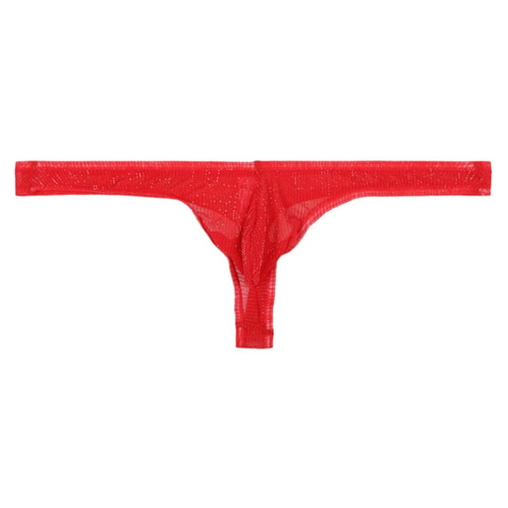 Odeerbi Mens Thong Underwear 2025 Casual Fashion Solid Erogenous Ultrabook Low Waist Seamless Thong Red
