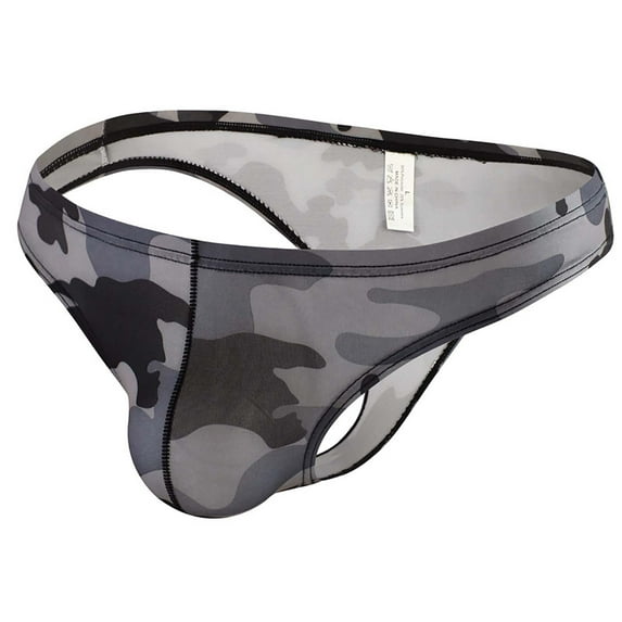 Odeerbi Mens Thong Underwear Sexy Solid Color Low Waist Briefs Underpants Black