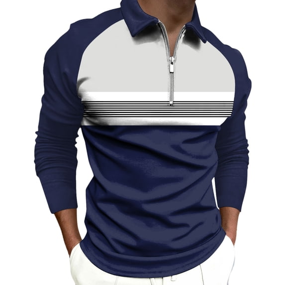 Odeerbi Mens Tops Shirts Blouses Dressy Casual Long Sleeve Shirts Collar Shirt Printed Zipper Turndown Collar Black