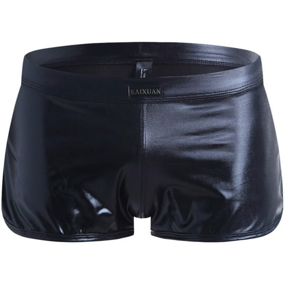 Odeerbi Mens Underwear Seamless Boxer Briefs Erogenous Patent Shorts Underpants Leather Black
