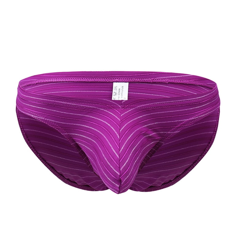 Odeerbi Mens Underwear Seamless Thongs Briefs 2024 Casual Striped  Breathable Low Waist Body Sculpting Erogenous Hot Pants Purple 