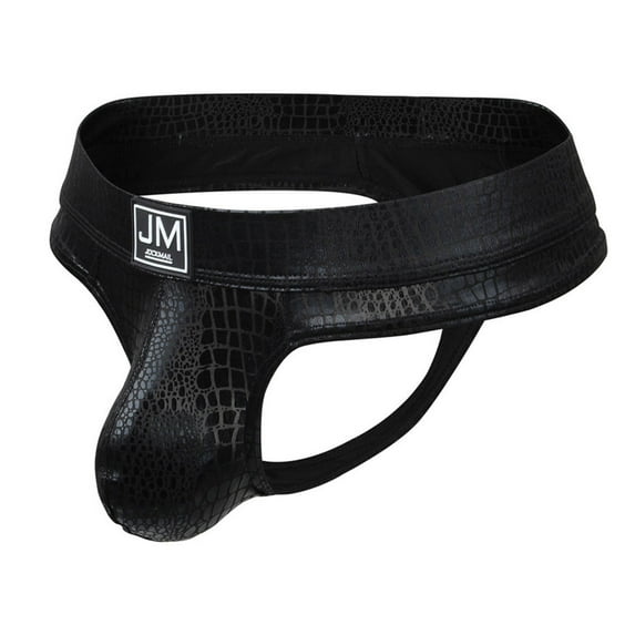 Odeerbi Mens Underwear Seamless Thongs Erogenous Passionate Hot Cracked Leather T-shaped Sports Hip-lifting And Protruding Underwear Black