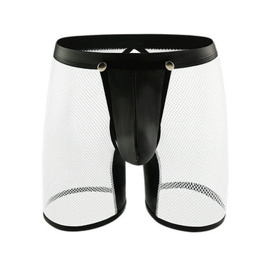 Odeerbi Mens Underwear See Through Boxer Briefs Erogenous Mesh Hollow Out Lingerie Breathable knickers Underpants White