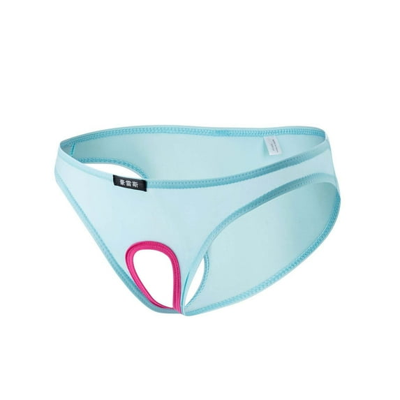 Odeerbi Mens Underwear See Through Thong Briefs 2025 Casual Fashion Solid Erogenous Elegant Cutout Open File Ice Silk Light Blue