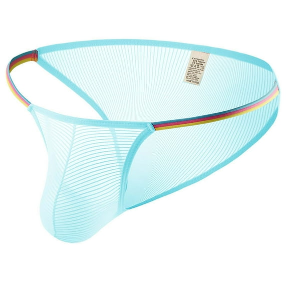 Odeerbi Mens Underwear See Through Thong Briefs 2025 Casual Fashion Solid Erogenous Elegant Cutout Open File Ice Silk Light Blue