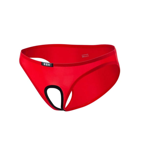 Odeerbi Mens Underwear See Through Thong Briefs 2025 Casual Fashion Solid Erogenous Elegant Cutout Open File Ice Silk Red