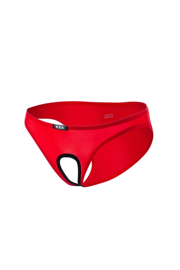 Mens Underwear See Through Thong Briefs 2025 Casual Fashion Solid Erogenous Elegant Cutout Open File Ice Silk Red