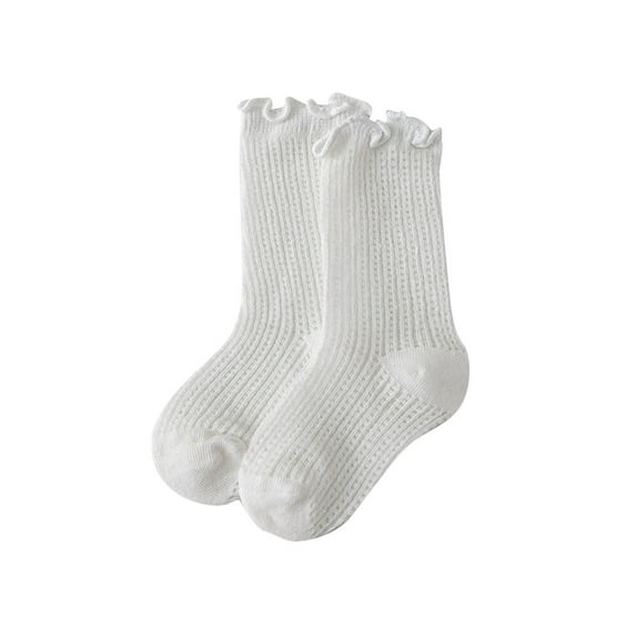 Odeerbi Mid-Calf Cotton Socks for Infant Boys Girls Cute Soft Crew Socks Baby Solid Color Mid Tube Socks