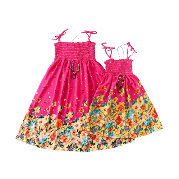 Odeerbi Mommy And Me Dresses Matching Outfits Clothes Rainbow Sling Dress Boho Beach Dresses Family Look Contains Necklace Gift
