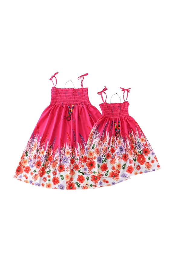 Mommy And Me Dresses Matching Outfits Clothes Rainbow Sling Dress Boho Beach Dresses Family Look Contains Necklace Gift