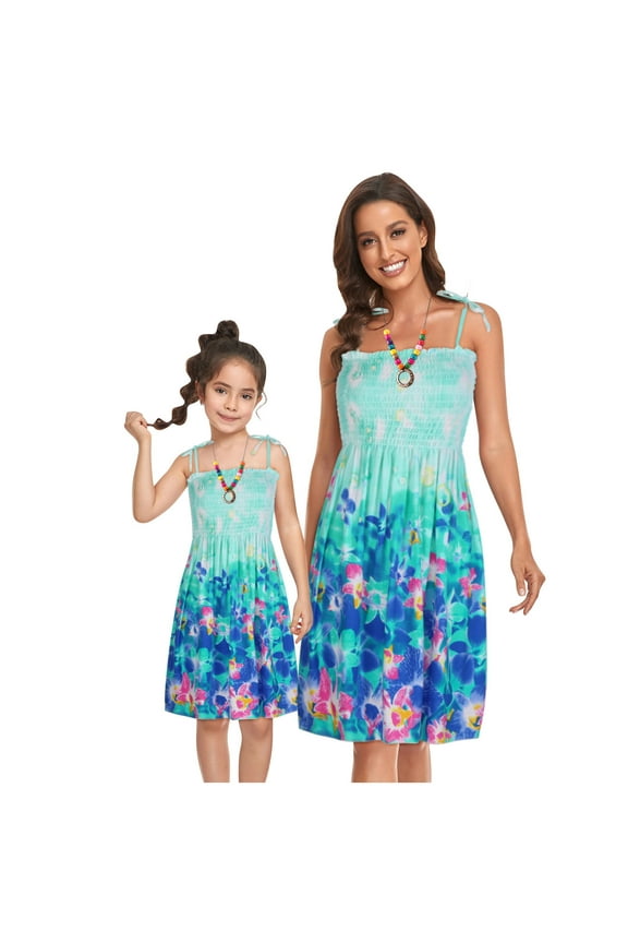Mommy And Me Dresses Matching Outfits Clothes Rainbow Sling Dress Boho Beach Dresses Family Look Contains Necklace Gift