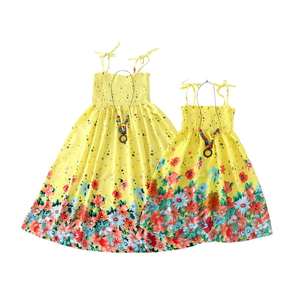 Odeerbi Mommy And Me Dresses Matching Outfits Clothes Rainbow Sling Dress Boho Beach Dresses Family Look Contains Necklace Gift