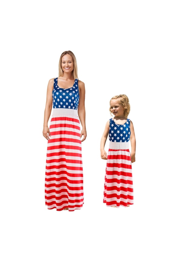 Mommy And Me Dresses Matching Outfits Spring And Summer Clothes Independence Day Flag 2025 Casual Striped Dress