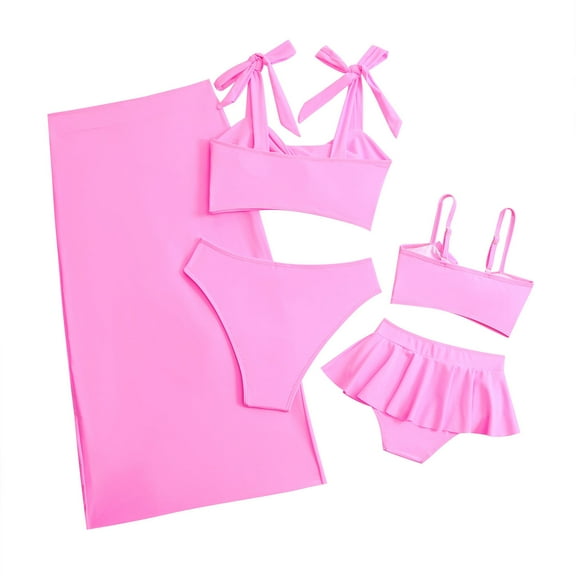 Odeerbi Mommy and Me Swimsuits Cutout Two Piece Bikini Swim Skirt Set for Toddler Girls Parent-Child Swimwear Set Mother Daughter Children's Split Beachwear Set Pink