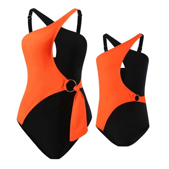 Odeerbi Mommy and Me Swimsuits One Piece Swimsuit for Women Tummy Control Bathing Suit High Cut Swimwear Parent-Child Bikini Outfit Mother-Daughter Adult Beachwear Bodysuit Orange