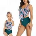 thumbnail image 1 of Odeerbi Mommy and Me Tankinis Swimsuits for Toddler Girls Ruffled Tank Tops Athletic Floral Two Piece Bathing Suit Swimwear Mother Daughter Outfit Children's Split Beachwear Set Blue, 1 of 9