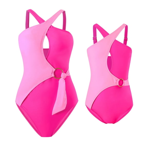 Odeerbi Mommy and Me Swimsuits One Piece Swimsuit for Kids Girls Bathing Suit High Cut Swimwear Parent-Child Bikini Outfit Children's Beachwear Pink