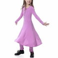 thumbnail image 1 of Odeerbi Muslim Dress For Girls 2025 Long Sleeve Long Dress V Neck Colorblock Dress for Teen Girls Purple, 1 of 6