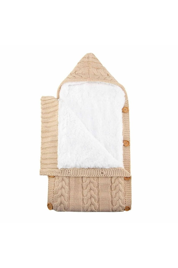 Newborn Baby Blanket-Wrapped Plus Velvet Sleeping Bag Thick Knitted Warm Woolen Stroller