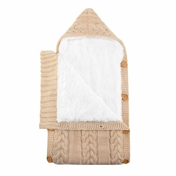 Odeerbi Newborn Baby Blanket-Wrapped Plus Velvet Sleeping Bag Thick Knitted Warm Woolen Stroller