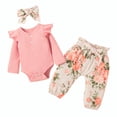 thumbnail image 1 of Odeerbi Newborn Two-piece Set Baby Infant Girls Bow Outfits Flowers Print Ruffle Cotton Clothes Toddler Kids Bow Three-piece Outfit Pink, 1 of 9