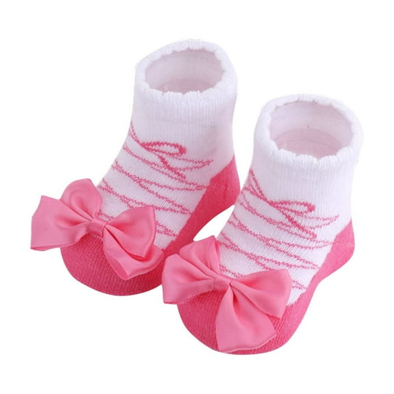 Odeerbi Non-Slip Slipper Socks for Baby Infant Boys Girls Cotton Prewalker Sock Walking Shoes Bow Printed Soft Learning Walking Socks