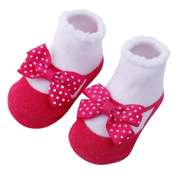 Odeerbi Non-Slip Slipper Socks for Baby Infant Boys Girls Cotton Prewalker Sock Walking Shoes Bow Printed Soft Learning Walking Socks