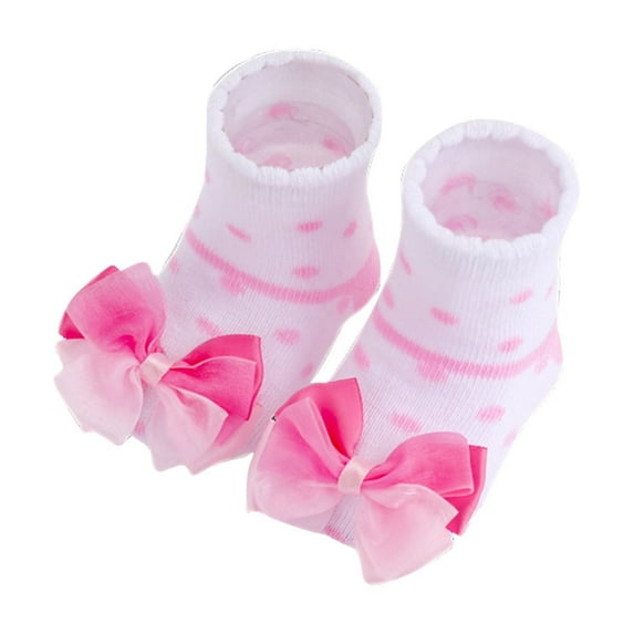 Odeerbi Non-Slip Slipper Socks for Baby Infant Boys Girls Cotton Prewalker Sock Walking Shoes Bow Printed Soft Learning Walking Socks