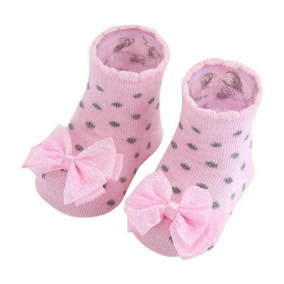 Odeerbi Non-Slip Slipper Socks for Baby Infant Boys Girls Cotton Prewalker Sock Walking Shoes Bow Printed Soft Learning Walking Socks