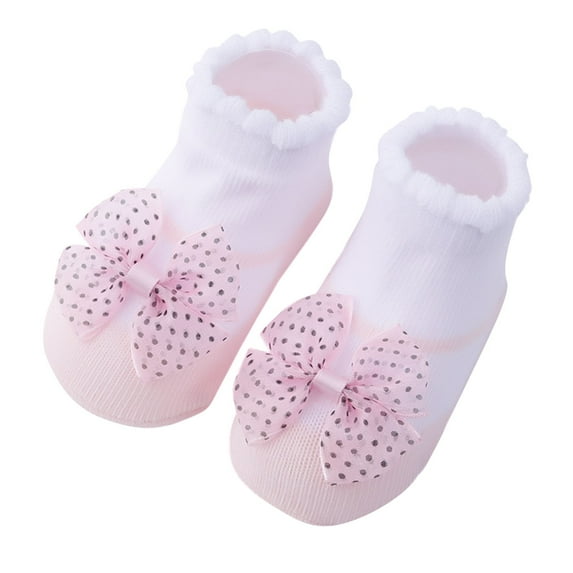 Odeerbi Non-Slip Slipper Socks for Baby Infant Boys Girls Cotton Prewalker Sock Walking Shoes Bow Printed Soft Learning Walking Socks