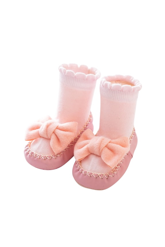 Non-Slip Slipper Socks for Baby Infant Boys Girls Cotton Prewalker Sock Walking Shoes Solid Color Floor Socks Indoor Bow Tie Socks