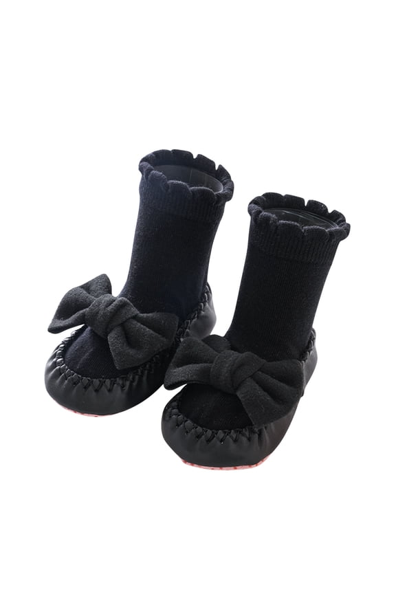 Non-Slip Slipper Socks for Baby Infant Boys Girls Cotton Prewalker Sock Walking Shoes Solid Color Floor Socks Indoor Bow Tie Socks