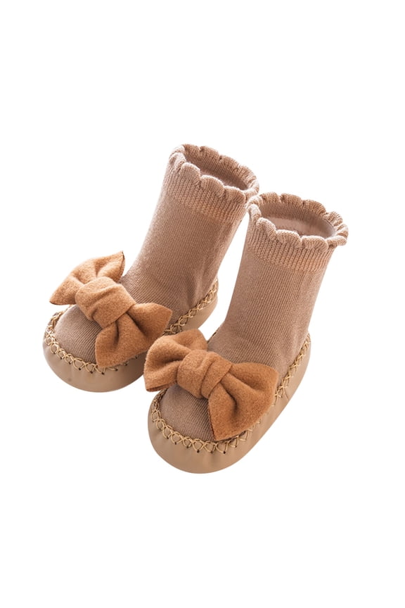 Non-Slip Slipper Socks for Baby Infant Boys Girls Cotton Prewalker Sock Walking Shoes Solid Color Floor Socks Indoor Bow Tie Socks