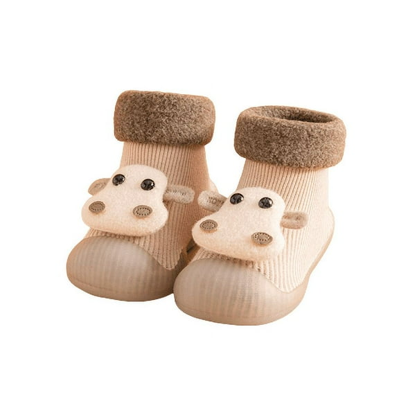 Odeerbi Non-Slip Slipper Socks for Baby Infant Boys Girls Thermal Cotton Prewalker Walking Shoes Infant Winter Floor Shoes Indoor Children Cute Shoes