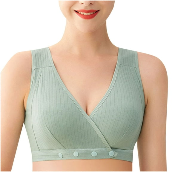 Odeerbi Nursing Bras for Women 2025 Front Closure Breastfeeding Bras Comfortable Breathable Vest Style Gathers Pregnant Underwear Green