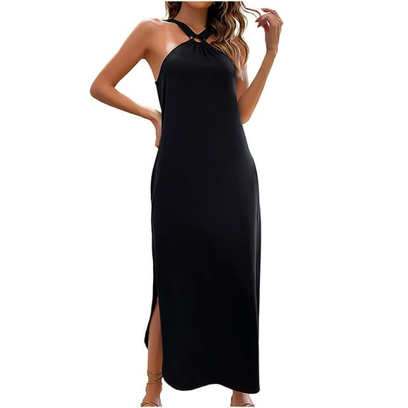 Odeerbi Off The Shoulder Dresses for Women Slip Dress Summer 2025 Fashion Sleeveless Sling Dress Black