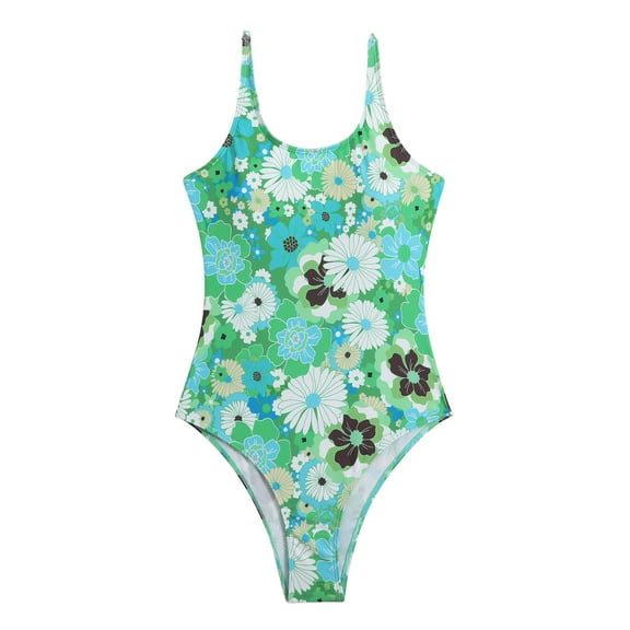 Odeerbi One Piece Swimsuit for Women 2025 Fashion Erogenous Swimwear Printed Backless Siamese Swimsuit Green