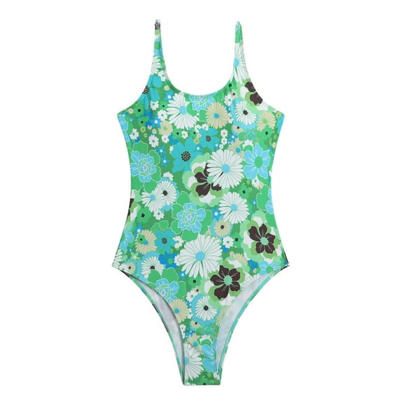 Odeerbi One Piece Swimsuit for Women 2025 Fashion Erogenous Swimwear Printed Backless Siamese Swimsuit Green