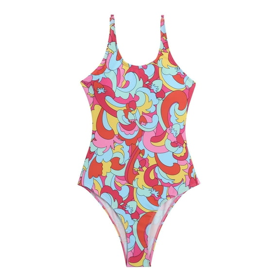 Odeerbi One Piece Swimsuit for Women 2025 Fashion Erogenous Swimwear Printed Backless Siamese Swimsuit Hot Pink