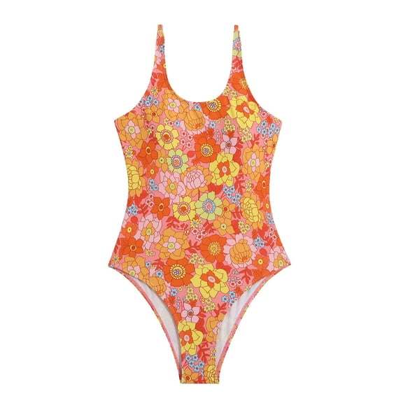 Odeerbi One Piece Swimsuit for Women 2025 Fashion Erogenous Swimwear Printed Backless Siamese Swimsuit Orange