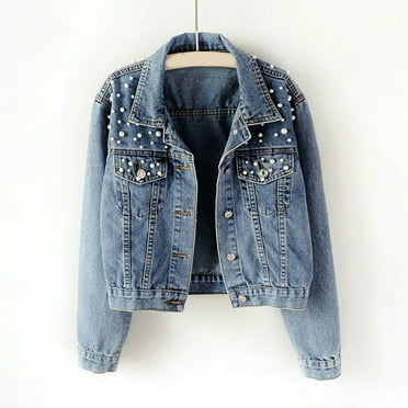 Odeerbi Outerwear Coats for Women Slim Pearl Single-Breasted Jacket Short Denim Jacket Trendy 2025 Casual Coat Black