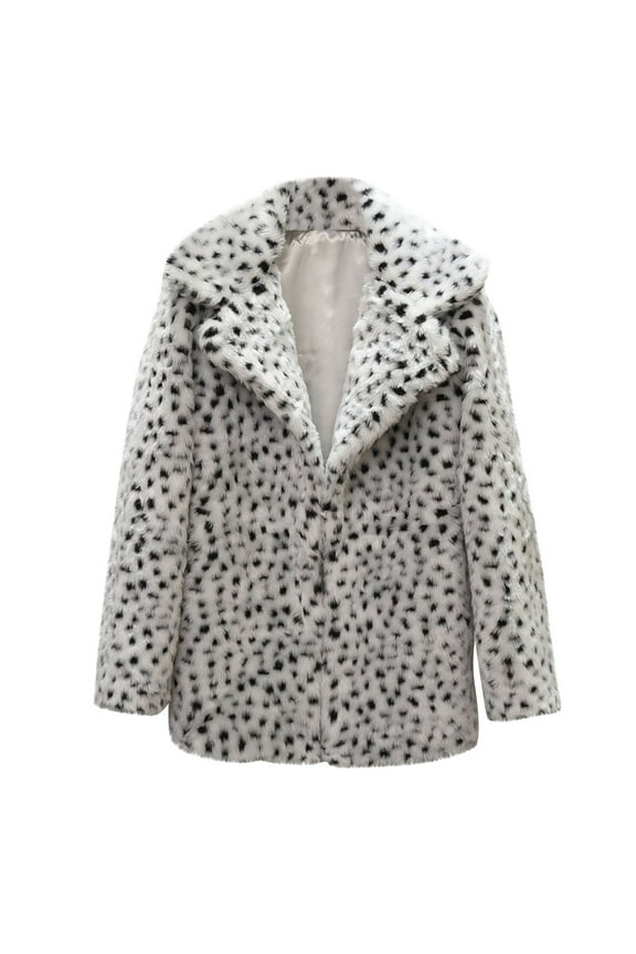 Outerwear Coats for Women Winter Warm Coats Faux Coat Leopard Warm Furry Faux Jacket 2025 Long Sleeve Outerwear White